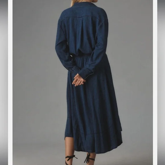 NWT Anthropologie Pilcro V-Neck Wrap Midi Denim cotton Dress Szxs western - Picture 4 of 16